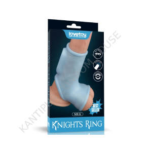 Vibrating Silk Knights Ring with Scrotum Sleeve (Blue)-LV343125